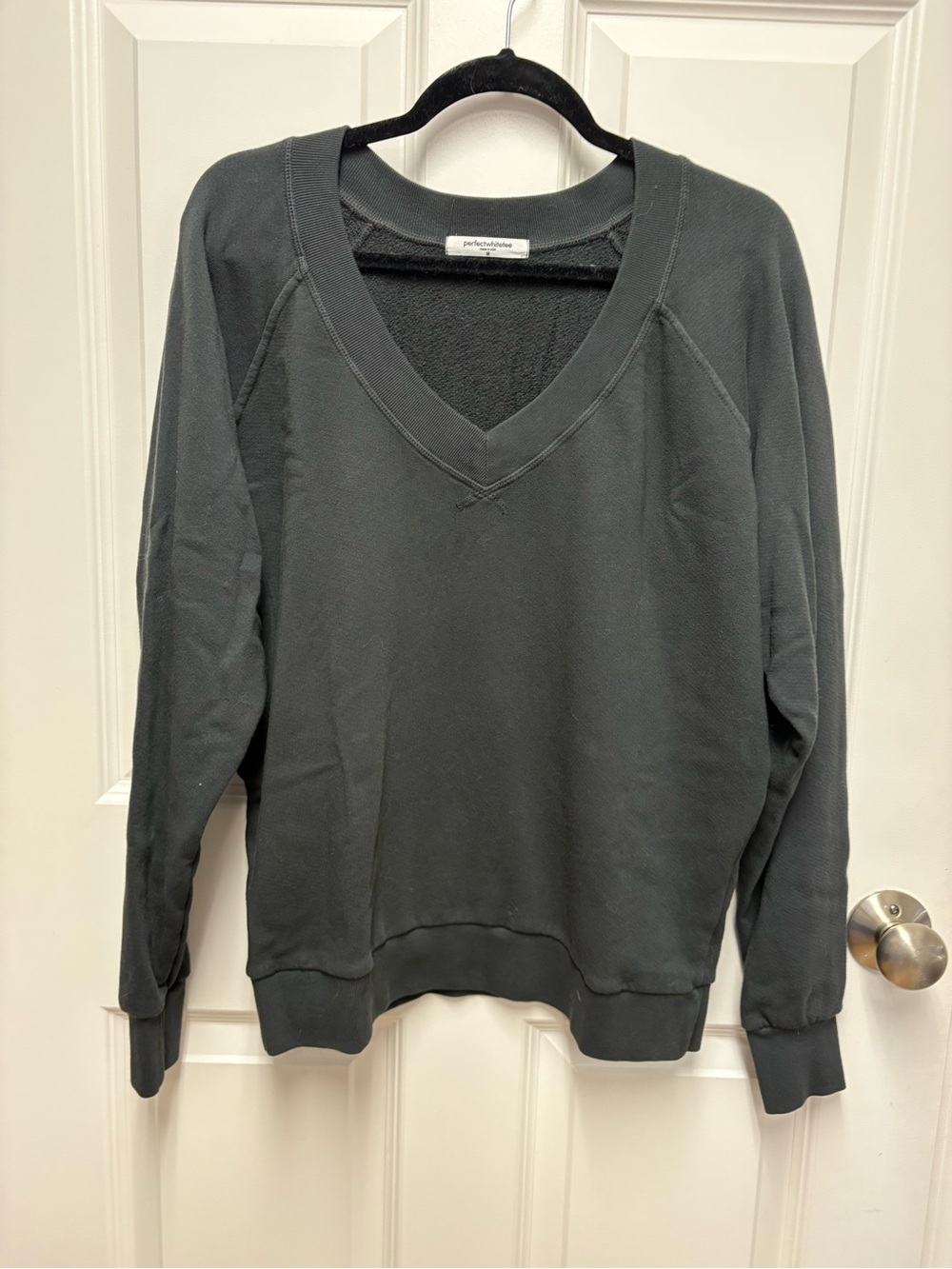 perfectwhitetee Charcoal Ribbed-Neck Pullover